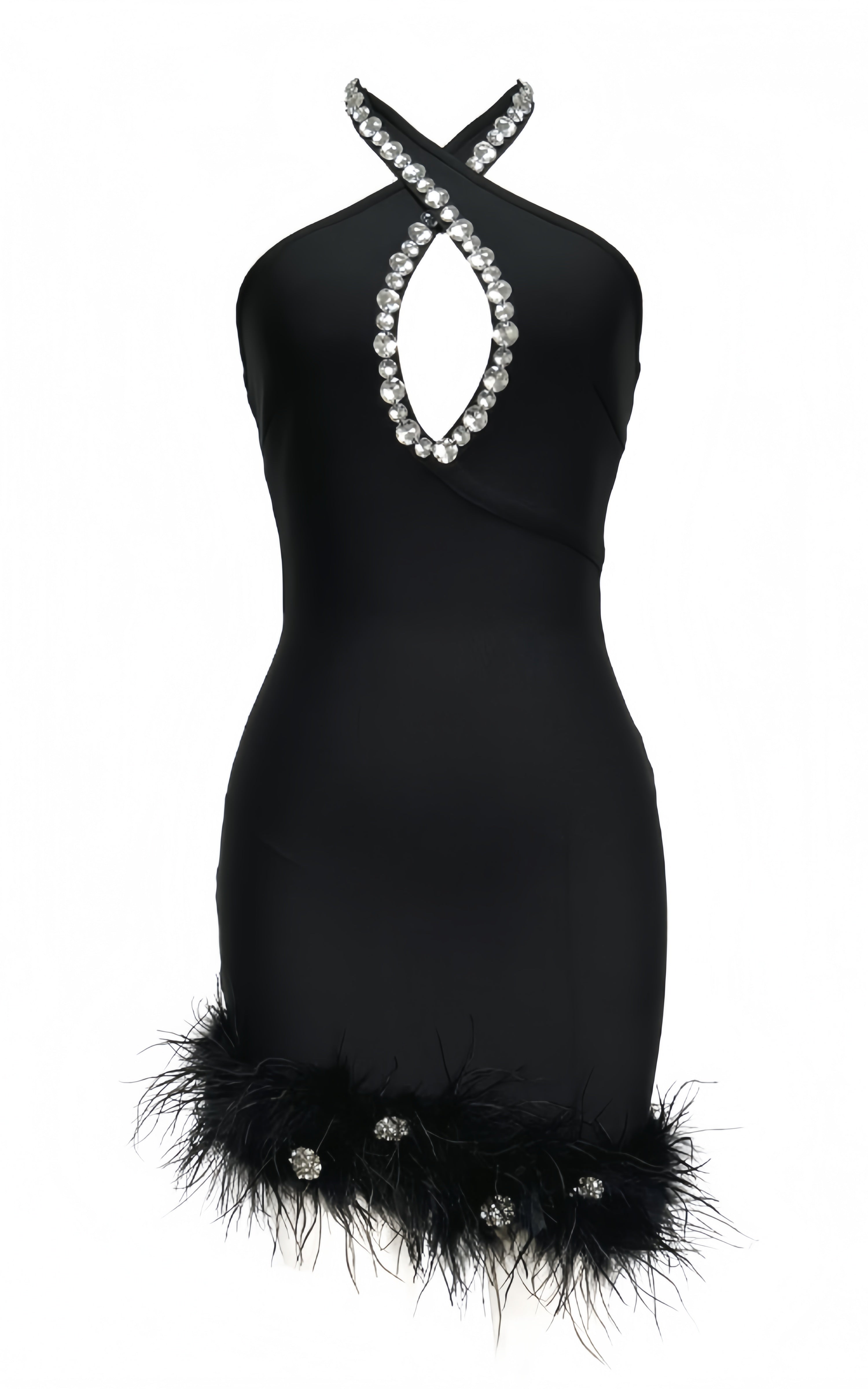 Evan Black Feather Diamond Bandage Mini Dress