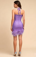 Evan Purple Feather Diamond Bandage Mini Dress