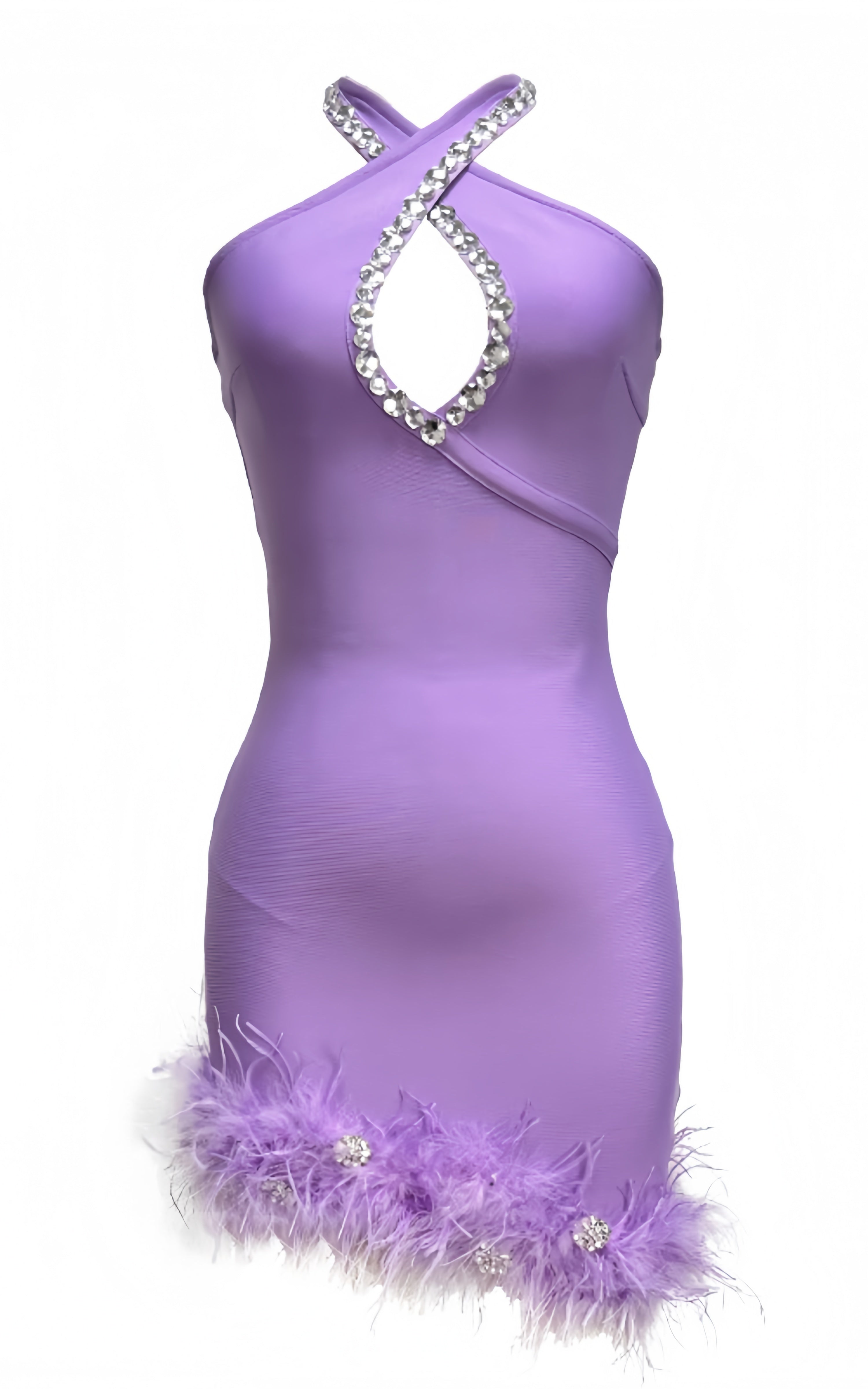Evan Purple Feather Diamond Bandage Mini Dress