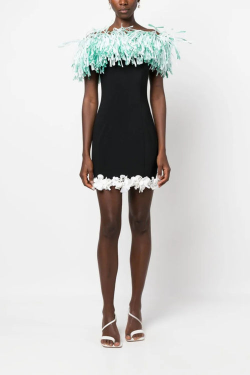 Finnley Black Tassel 3D Flower Bandage Dress