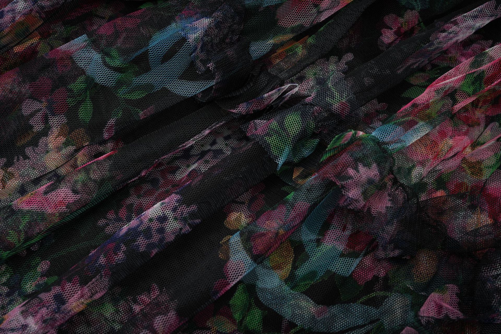 Oakleigh Floral Long Sleeve Mesh Maxi Dress In Black