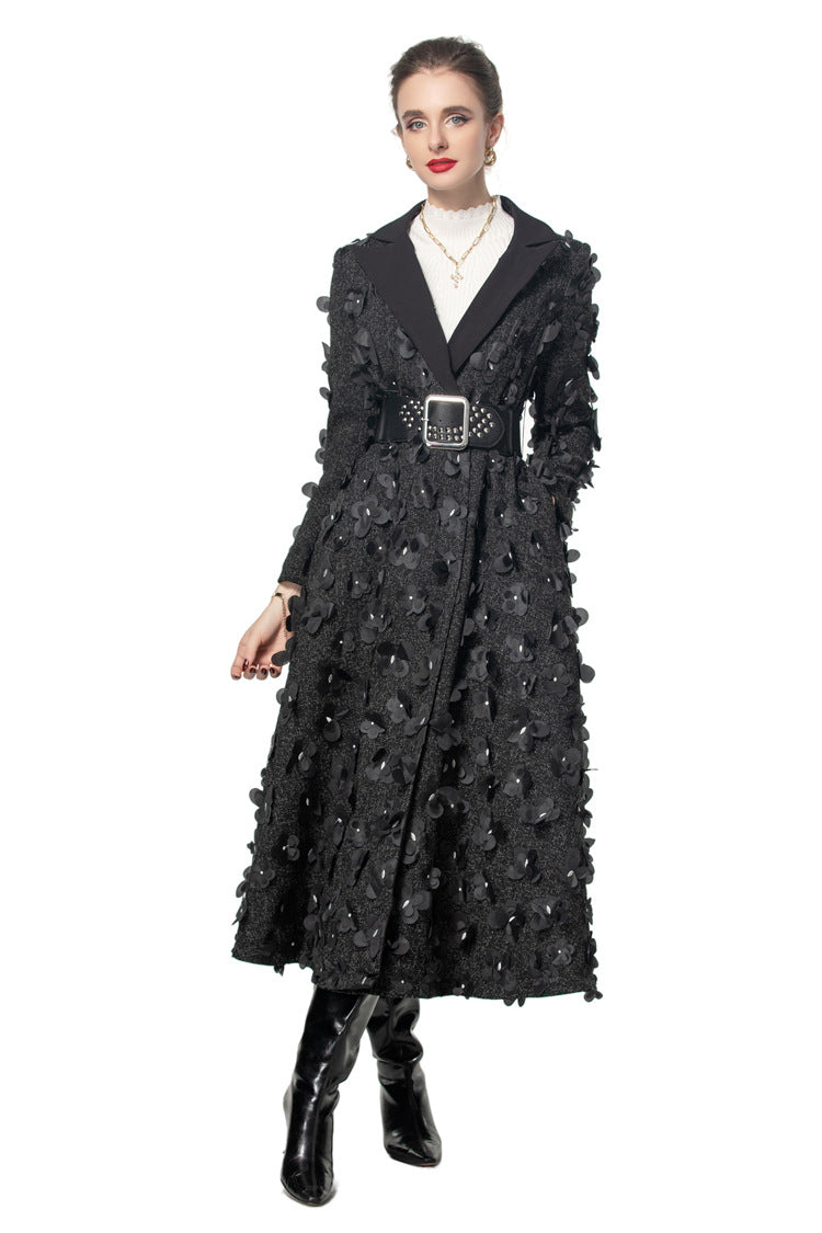 Luna Fur Collar 3D Floral Coat In Black Main image