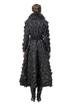 Luna Fur Collar 3D Floral Coat In Black