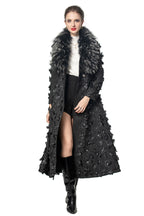 Luna Fur Collar 3D Floral Coat In Black