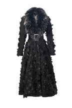Luna Fur Collar 3D Floral Coat In Black