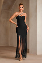 George Black One-Shoulder Rhinestone Bandage Midi Dress