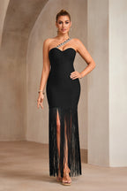 George Black One-Shoulder Rhinestone Bandage Midi Dress