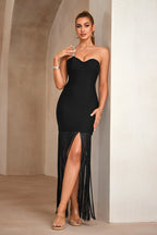 George Black One-Shoulder Rhinestone Bandage Midi Dress