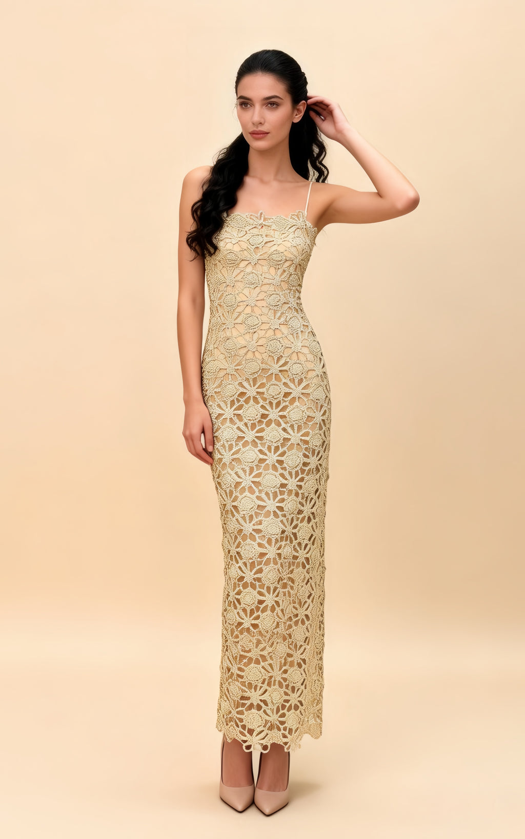 Gianna Champagne Cut Out Slip Midi Dress