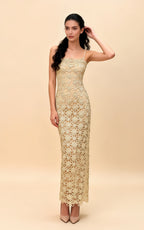 Gianna Champagne Cut Out Slip Midi Dress