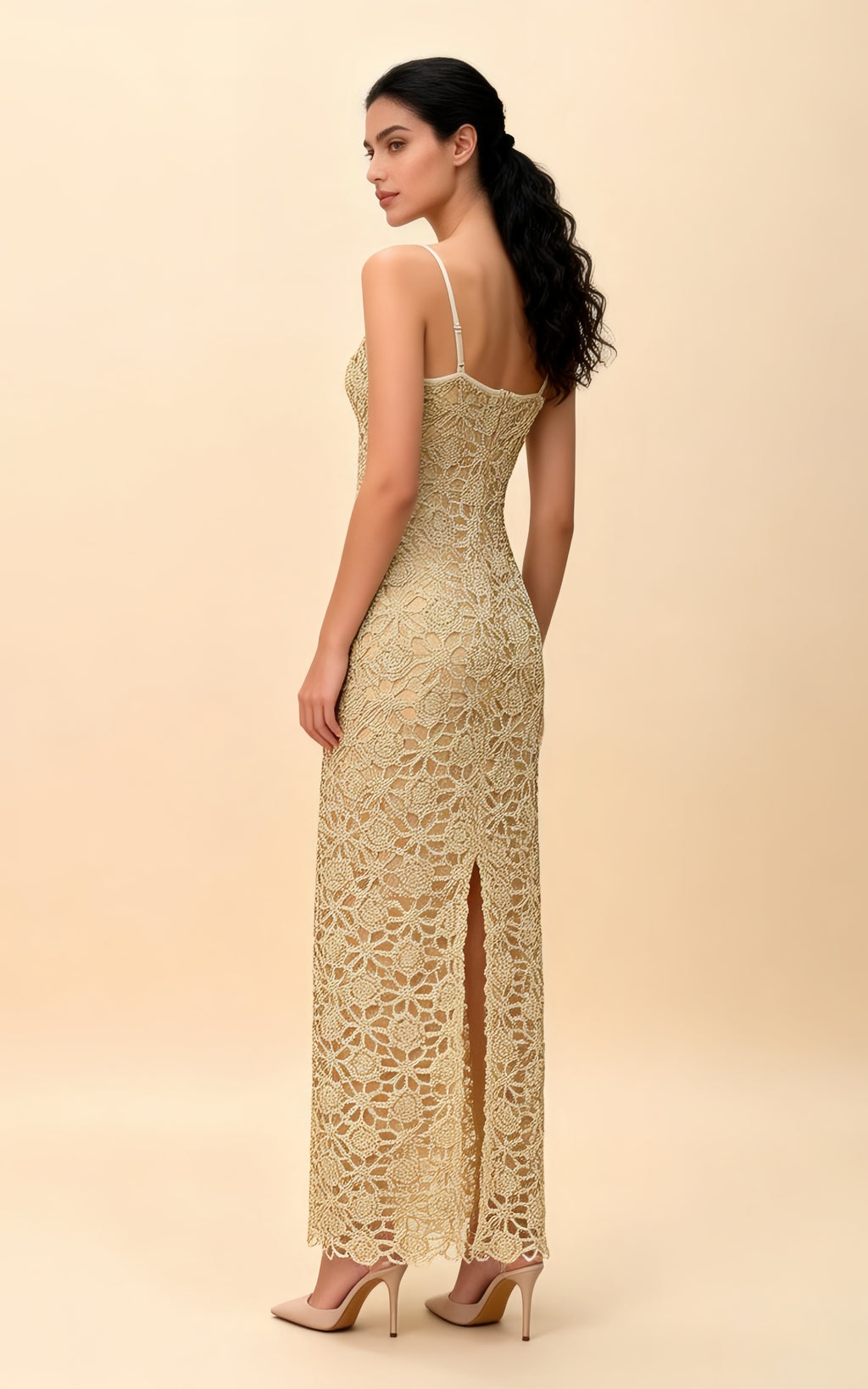 Gianna Champagne Cut Out Slip Midi Dress