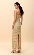 Gianna Champagne Cut Out Slip Midi Dress