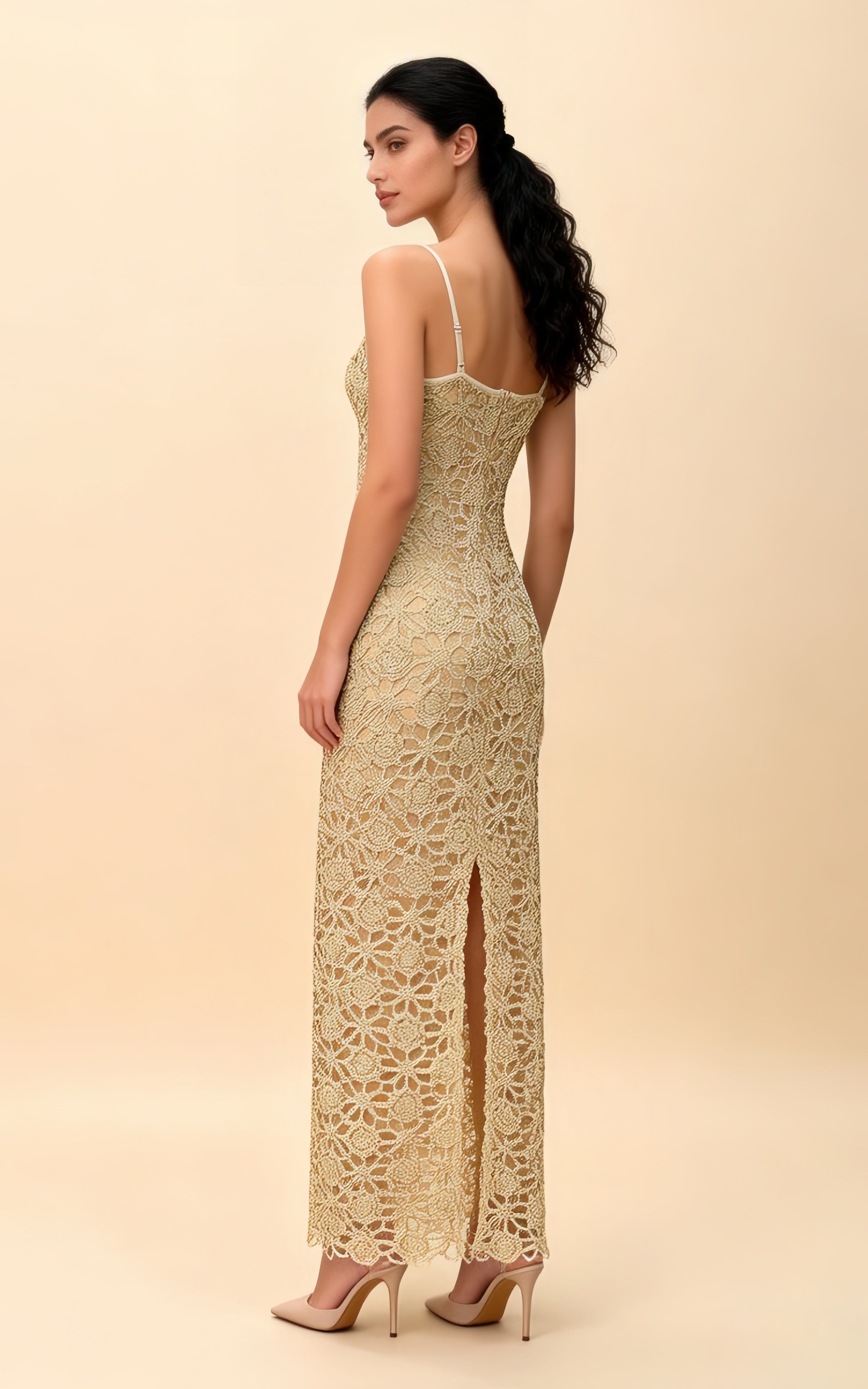 Gianna Champagne Cut Out Slip Midi Dress