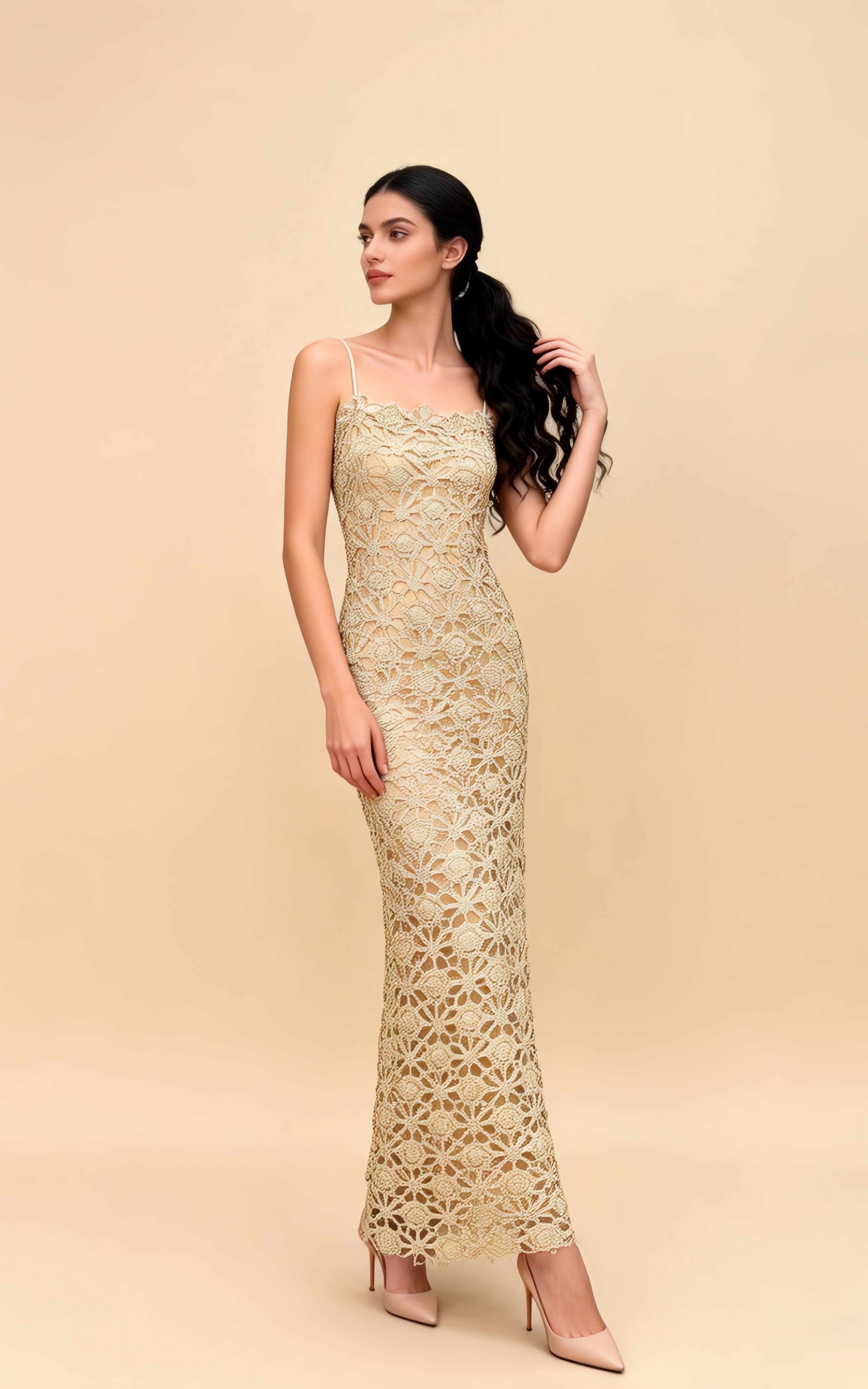 Gianna Champagne Cut Out Slip Midi Dress
