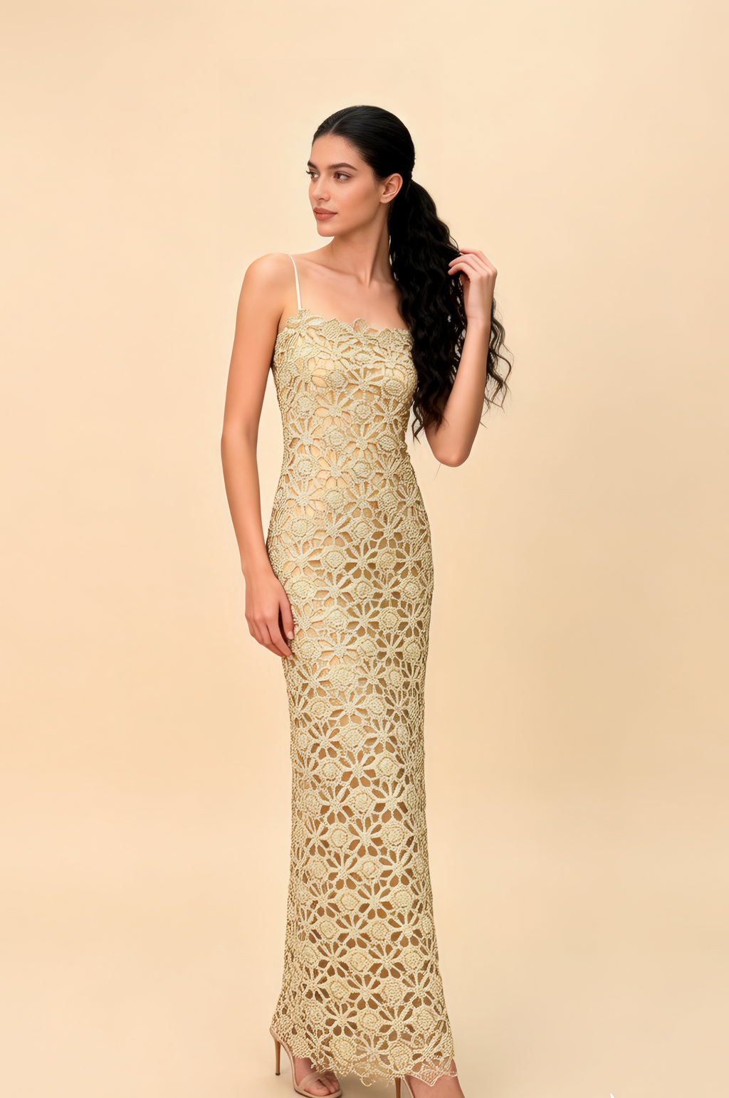 Gianna Champagne Cut Out Slip Midi Dress