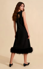 Greta Black Sleeveless Feather-Hem Maxi Dress