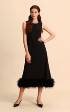 Greta Black Sleeveless Feather-Hem Maxi Dress