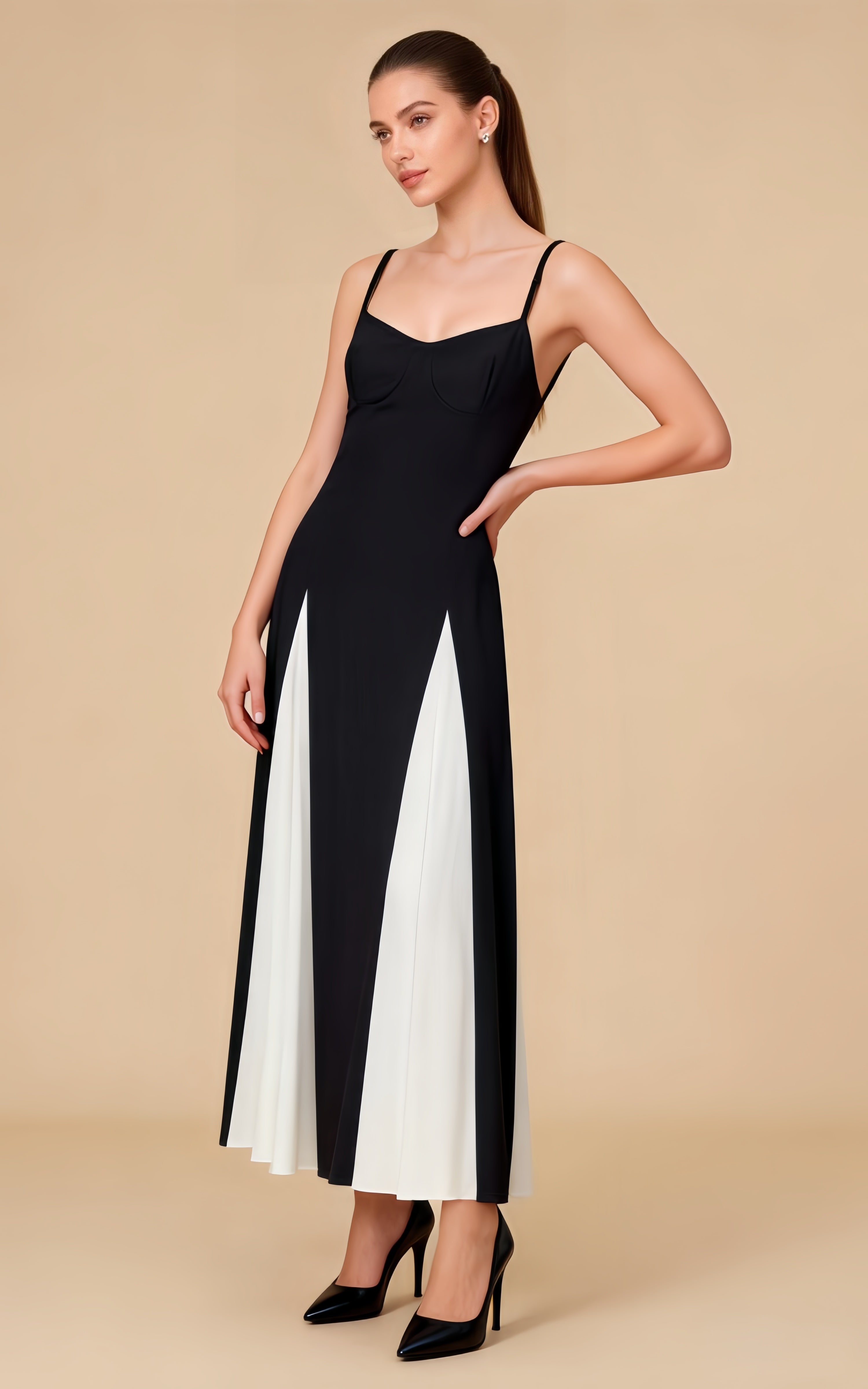 Harley Black Patchwork Maxi Slip Dress