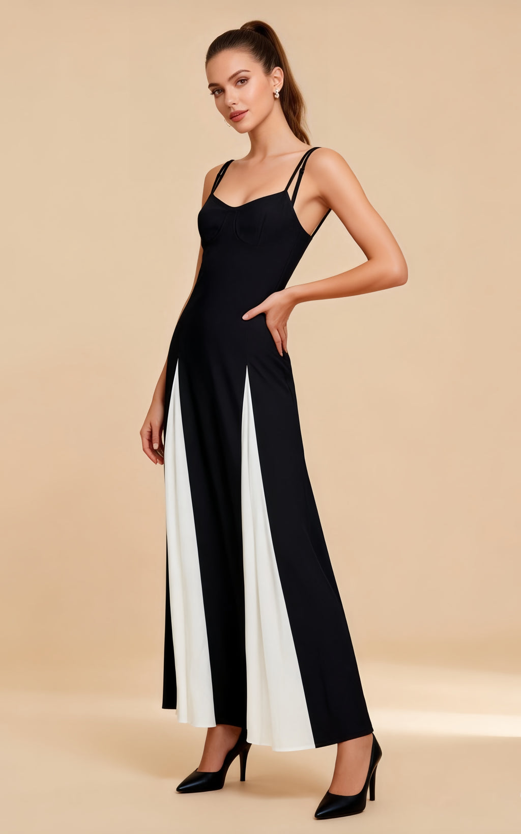 Harley Black Patchwork Maxi Slip Dress