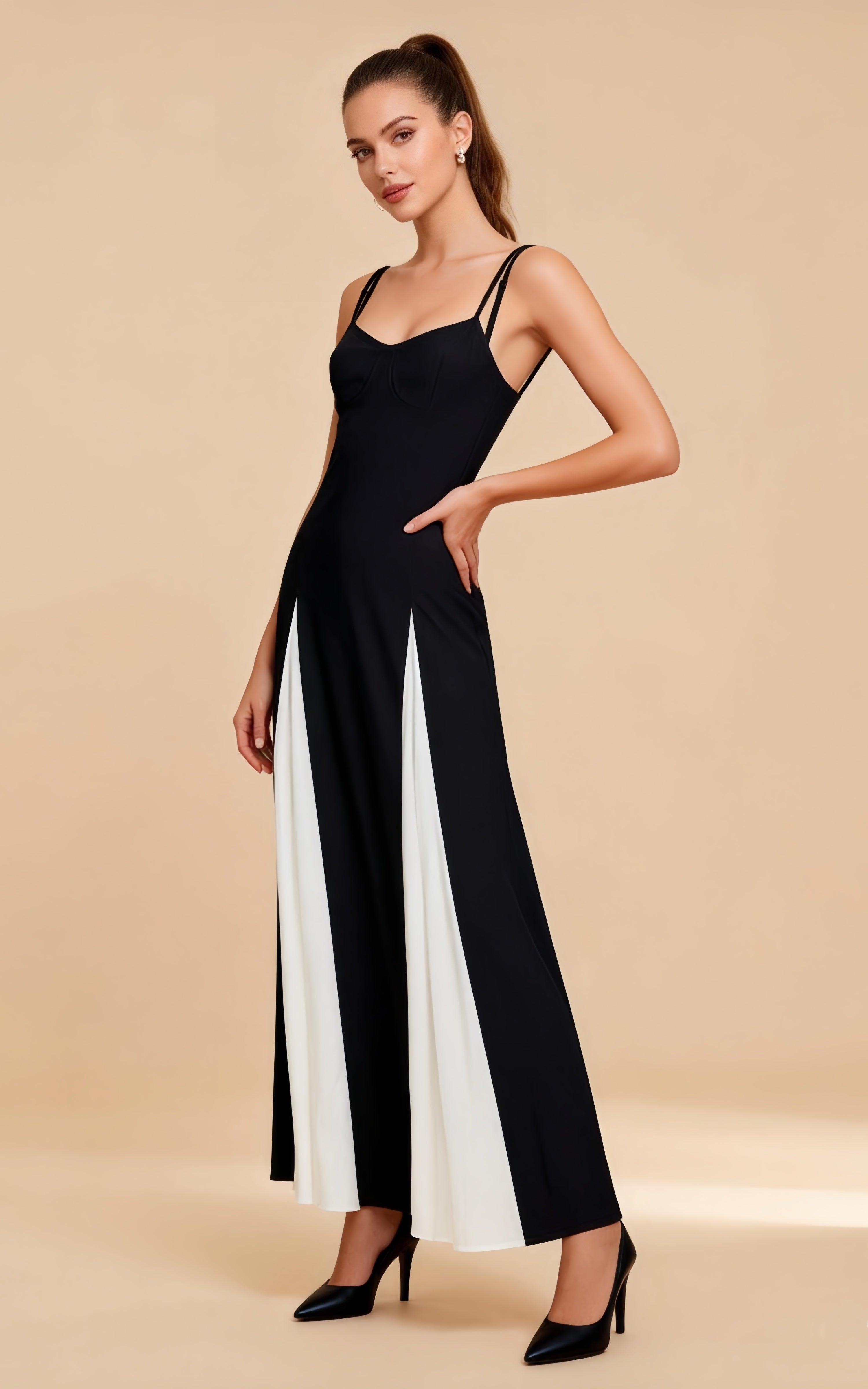 Harley Black Patchwork Maxi Slip Dress