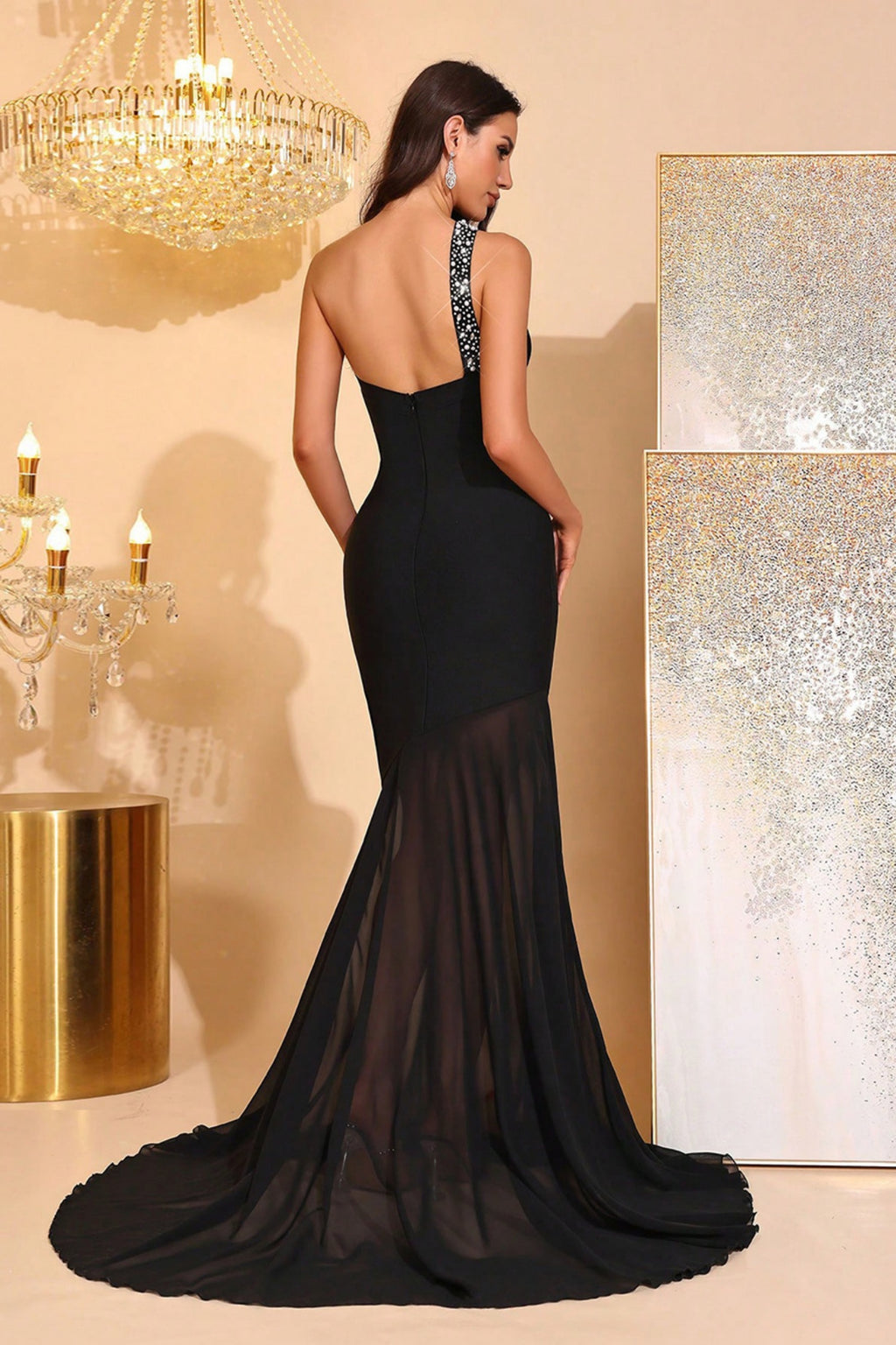 Harlow Black One Shoulder Bandage Evening Maxi Dress