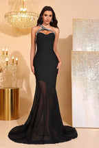 Harlow Black One Shoulder Bandage Evening Maxi Dress