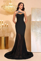 Harlow Black One Shoulder Bandage Evening Maxi Dress