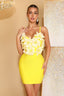 Harrison Yellow 3D Flower Bandage Mini Dress
