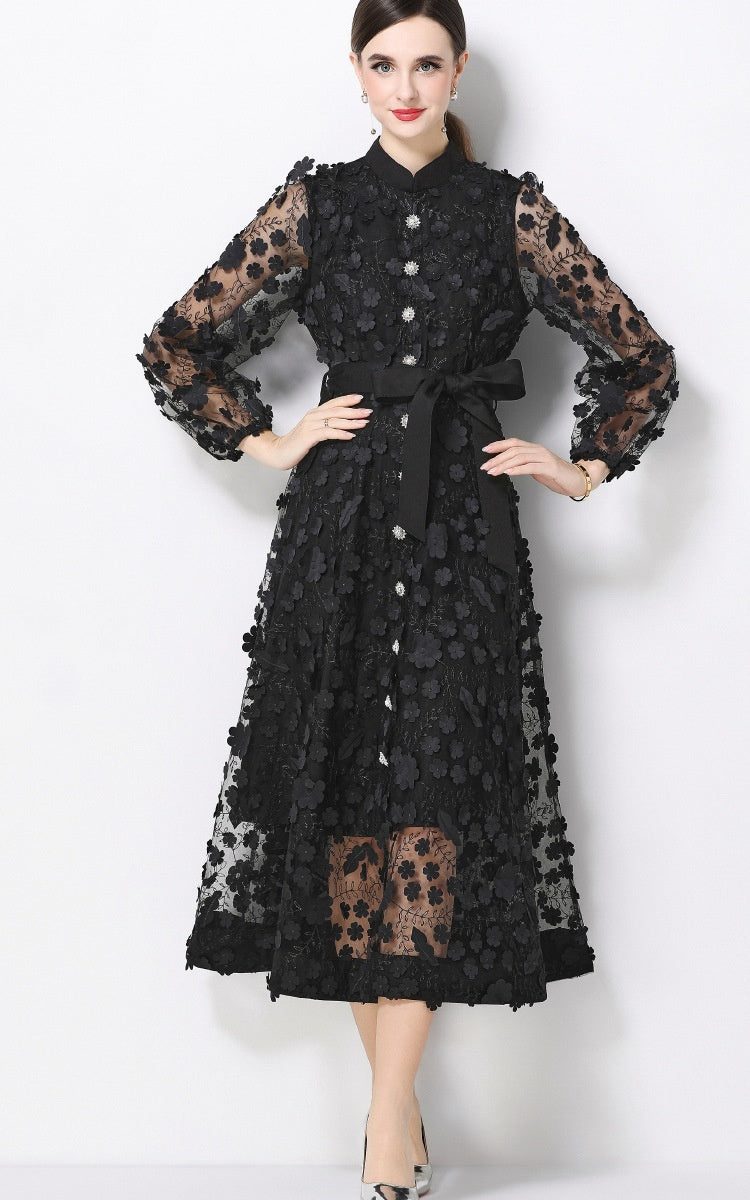 Henry Black Floral A-Line Maxi Dress