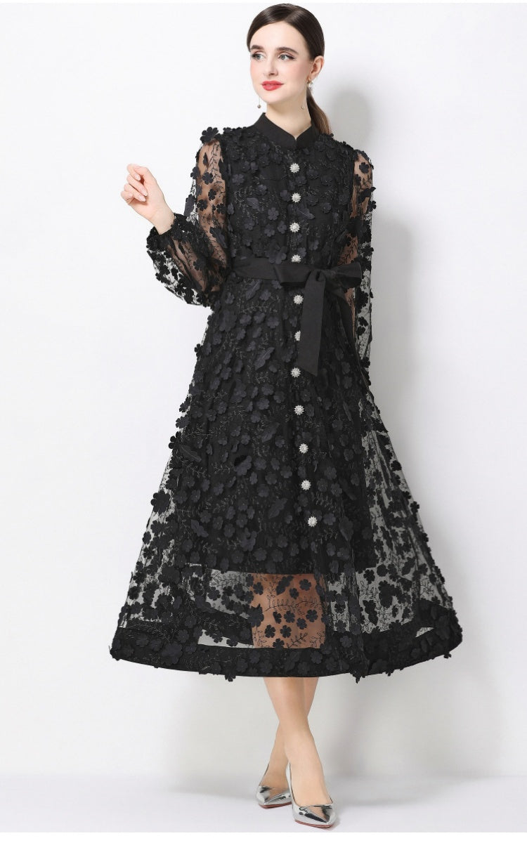 Henry Black Floral A-Line Maxi Dress