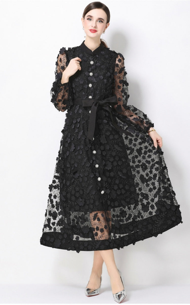 Henry Black Floral A-Line Maxi Dress Secondary image