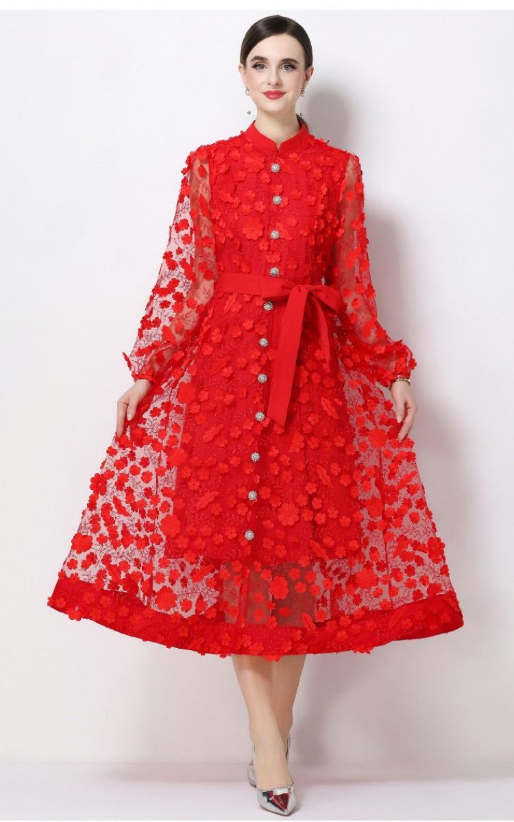 Henry Red Floral A-Line Maxi Dress Main image