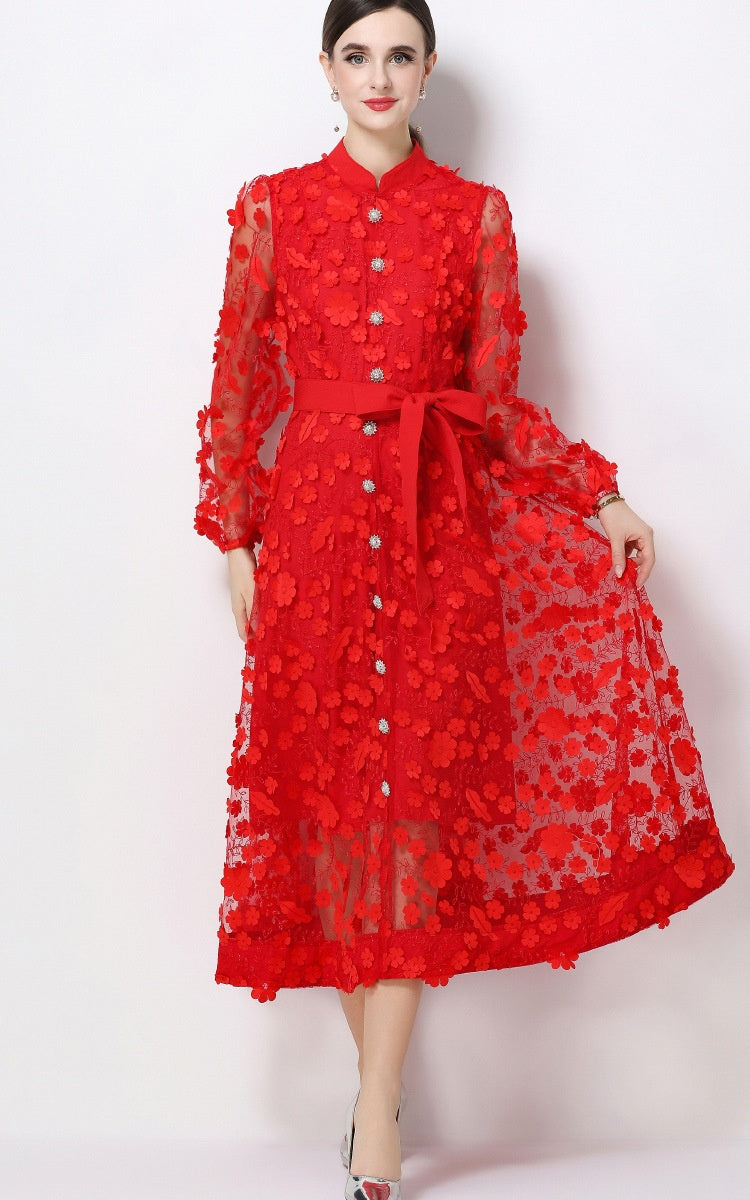 Henry Red Floral A-Line Maxi Dress