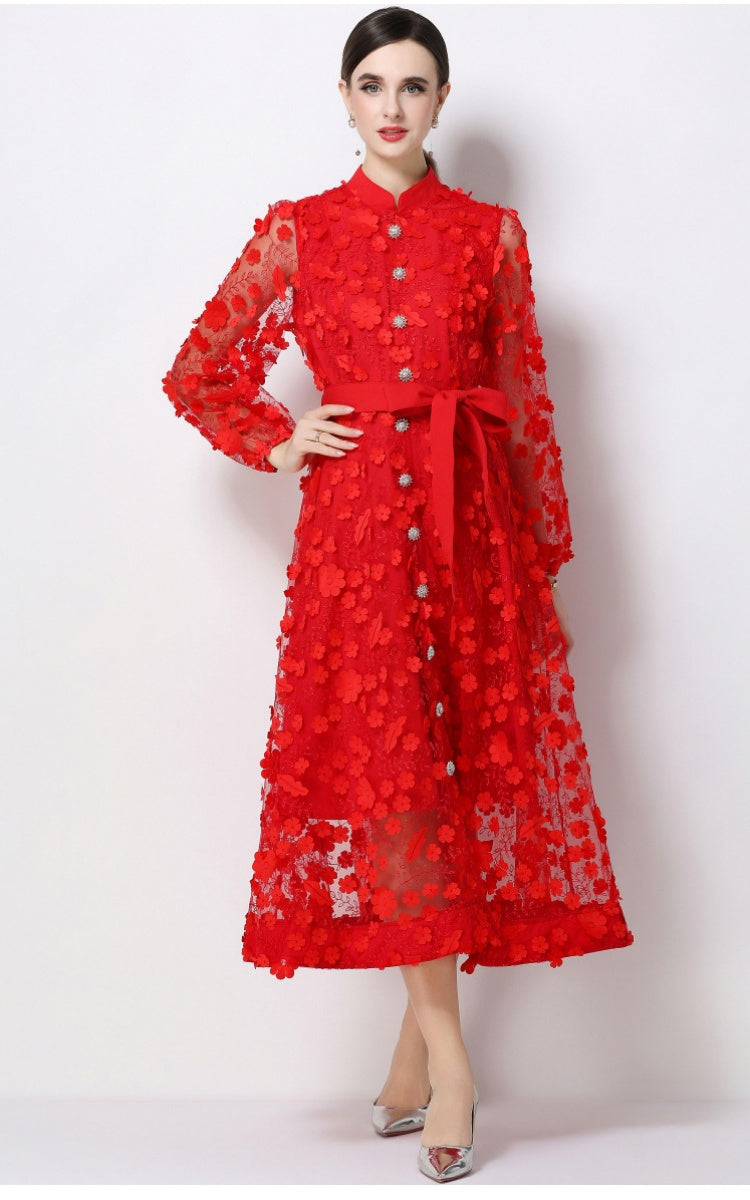 Henry Red Floral A-Line Maxi Dress