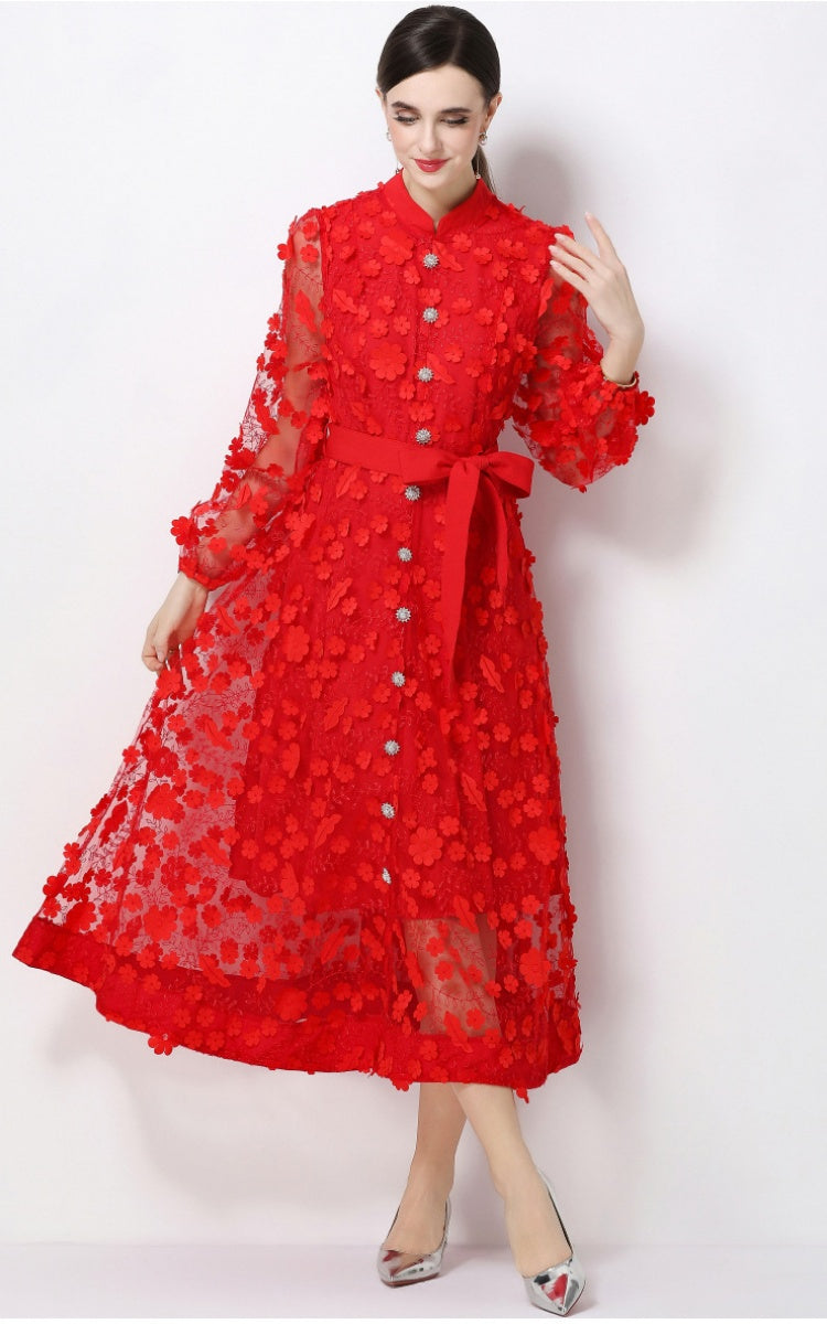 Henry Red Floral A-Line Maxi Dress