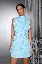 Hudson Sky Blue 3D Floral Bow Detail Mini Dress