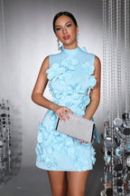 Hudson Sky Blue 3D Floral Bow Detail Mini Dress