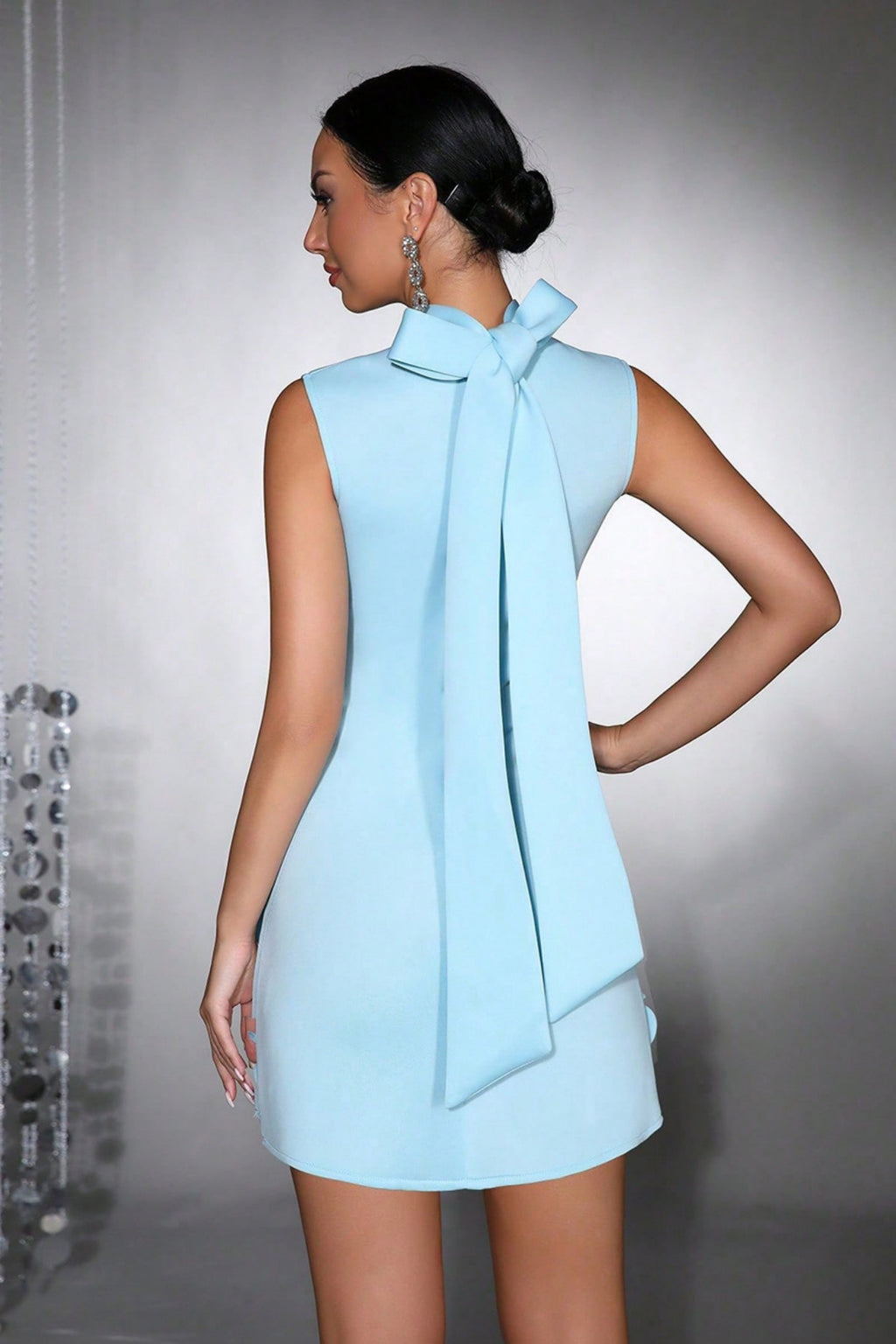 Hudson Sky Blue 3D Floral Bow Detail Mini Dress