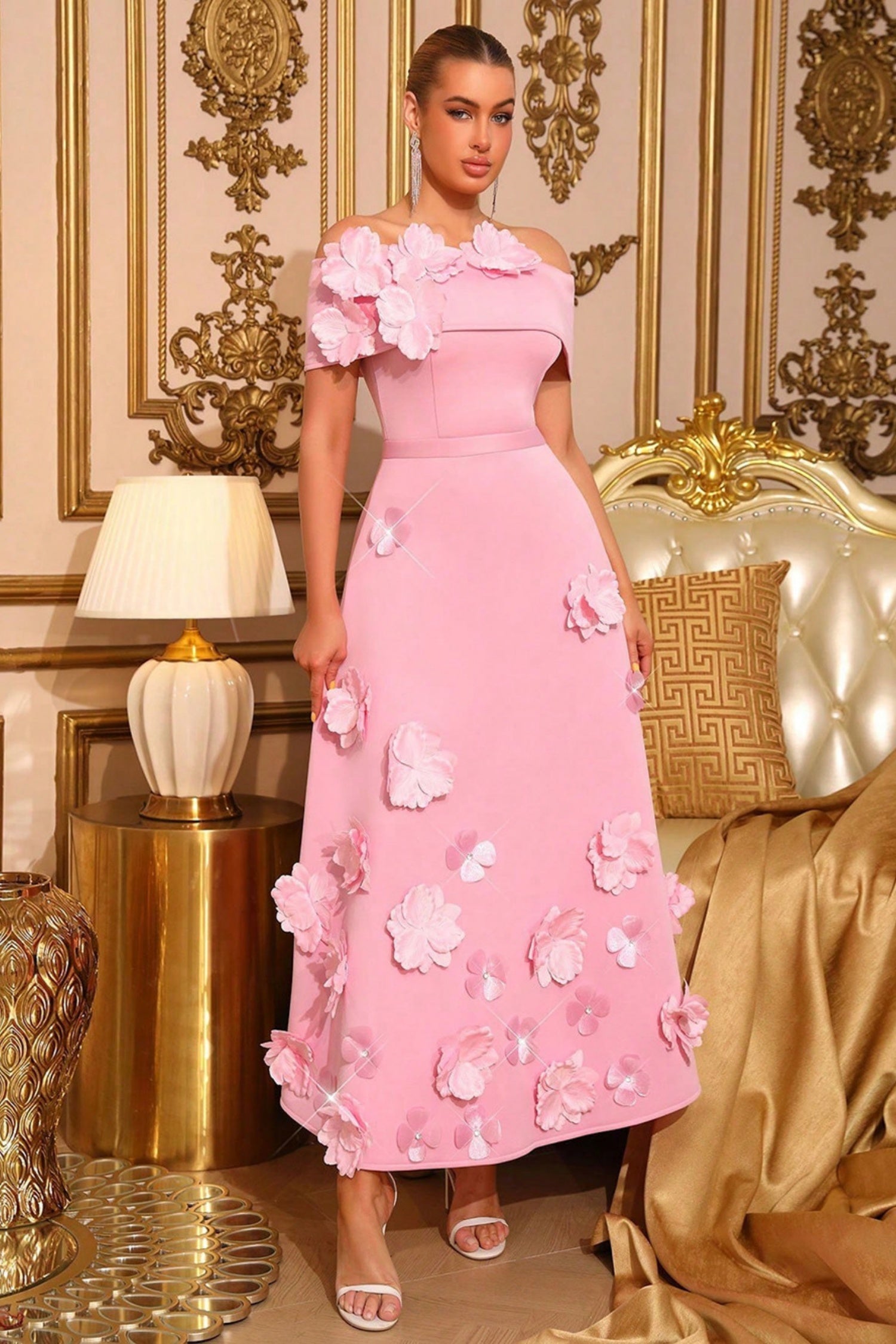 Isabel Pink Off-Shoulder Floral Bandage Dress