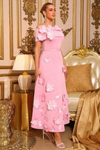 Isabel Pink Off-Shoulder Floral Bandage Dress