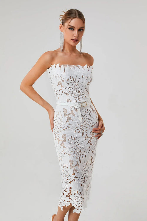 Isidore White Lace Floral Bandage Midi Dress