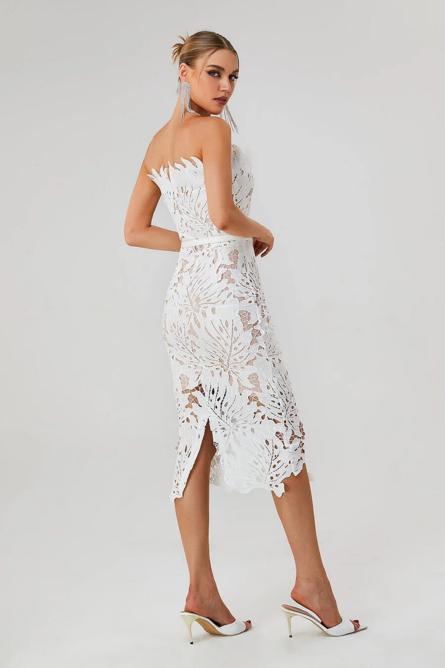 Isidore White Lace Floral Bandage Midi Dress