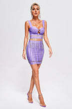 Isla Purple Rhinestone Tassel Bandage Two-Piece Set