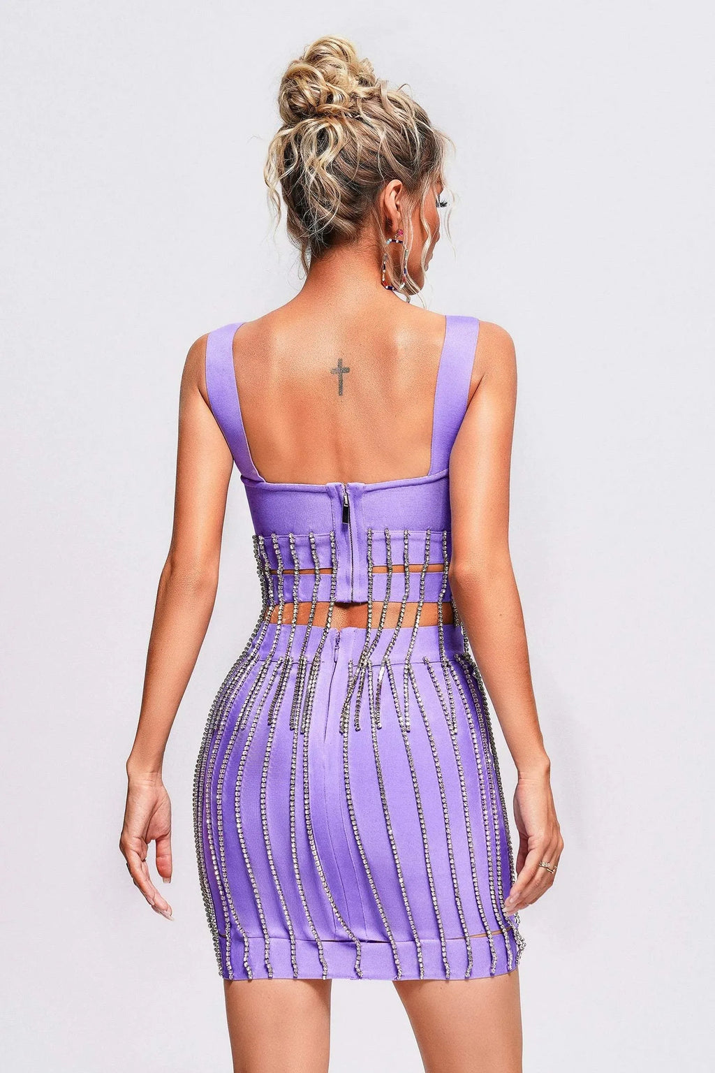 Isla Purple Rhinestone Tassel Bandage Two-Piece Set