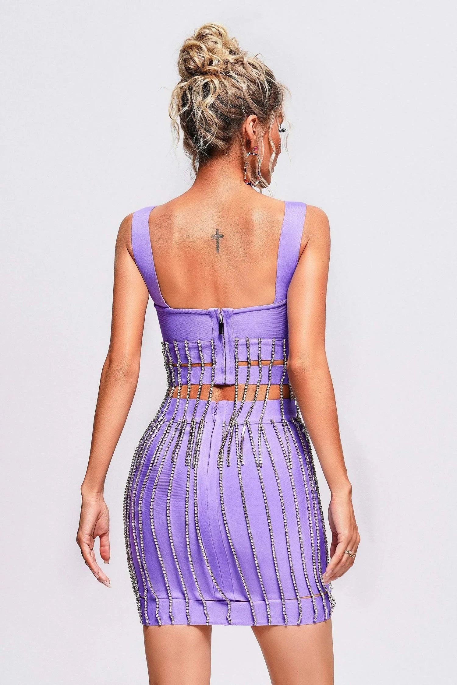 Isla Purple Rhinestone Tassel Bandage Two-Piece Set