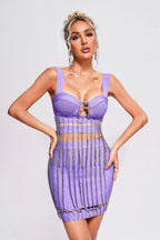 Isla Purple Rhinestone Tassel Bandage Two-Piece Set