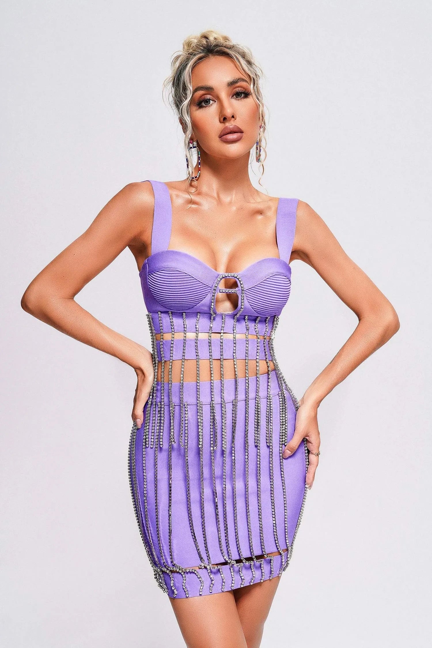 Isla Purple Rhinestone Tassel Bandage Two-Piece Set