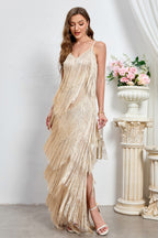 Jack Apricot Tiered Fringe Maxi Cocktail Dress