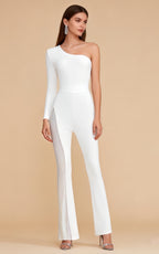 Jackson White Mesh One-Shoulder Bandage Jumpsuit