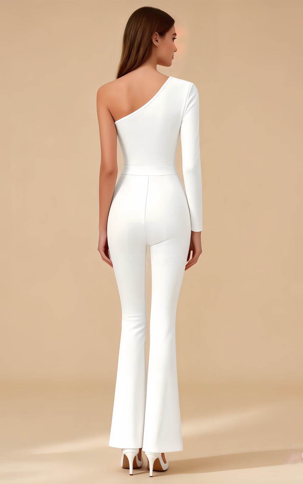Jackson White Mesh One-Shoulder Bandage Jumpsuit